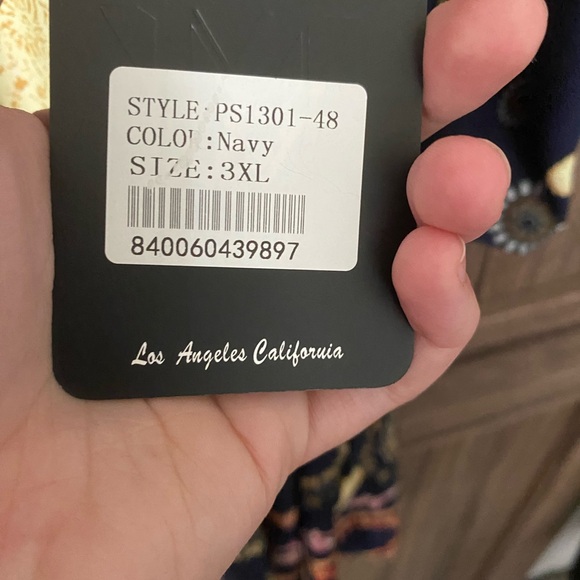 White Mark Blue and Yellow Graphic Tunic with 3/4 Sleeves - Picture 3 of 3